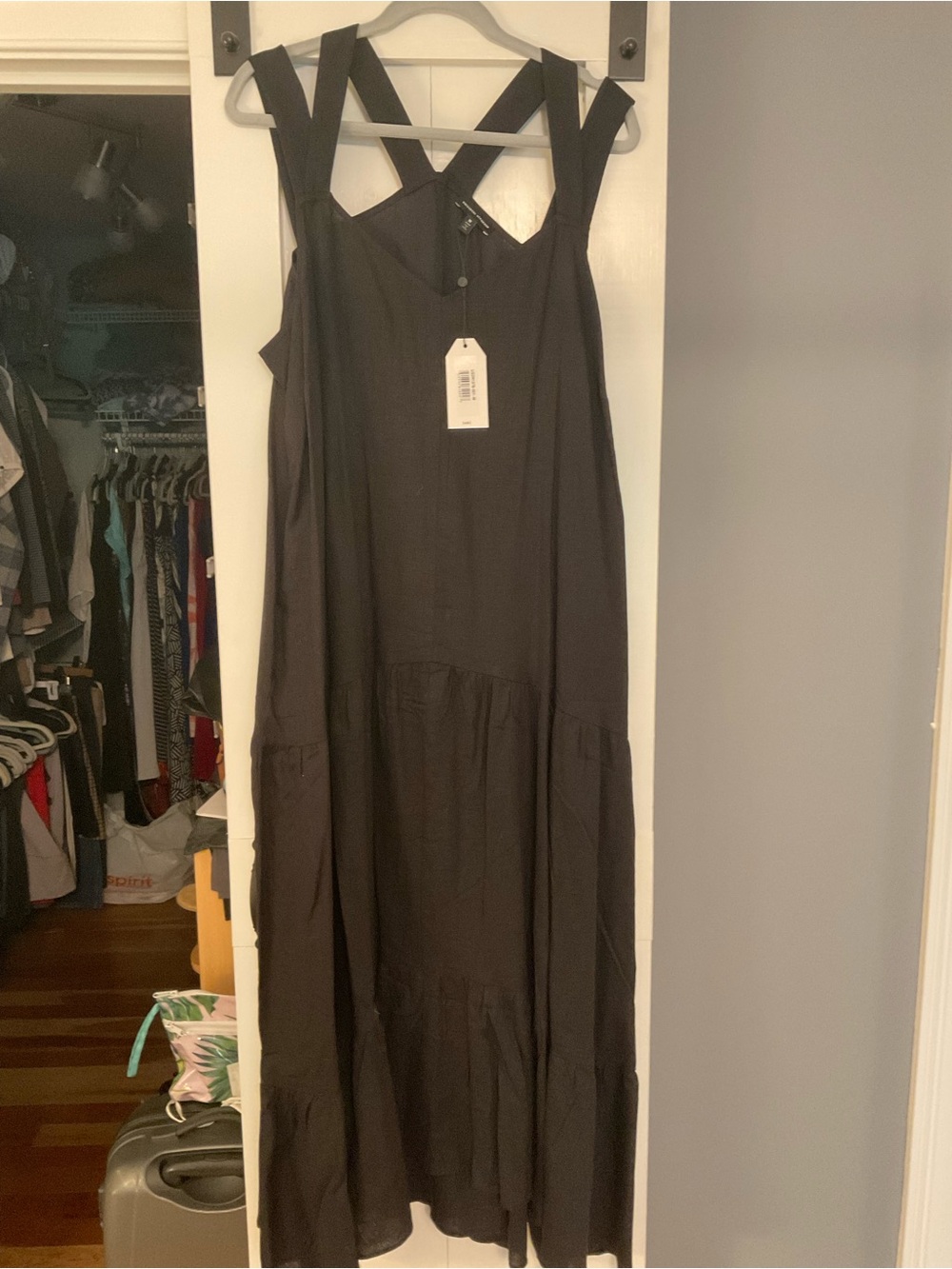 Universal Standard Black Begonia Tiered Linen Maxi Dress size M
